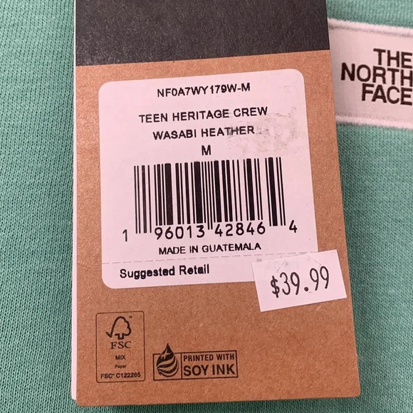 Boys The North Face Heritage Crew Wasabi Sweatshirt Size Med NEW WITH TAGS - Picture 4 of 8